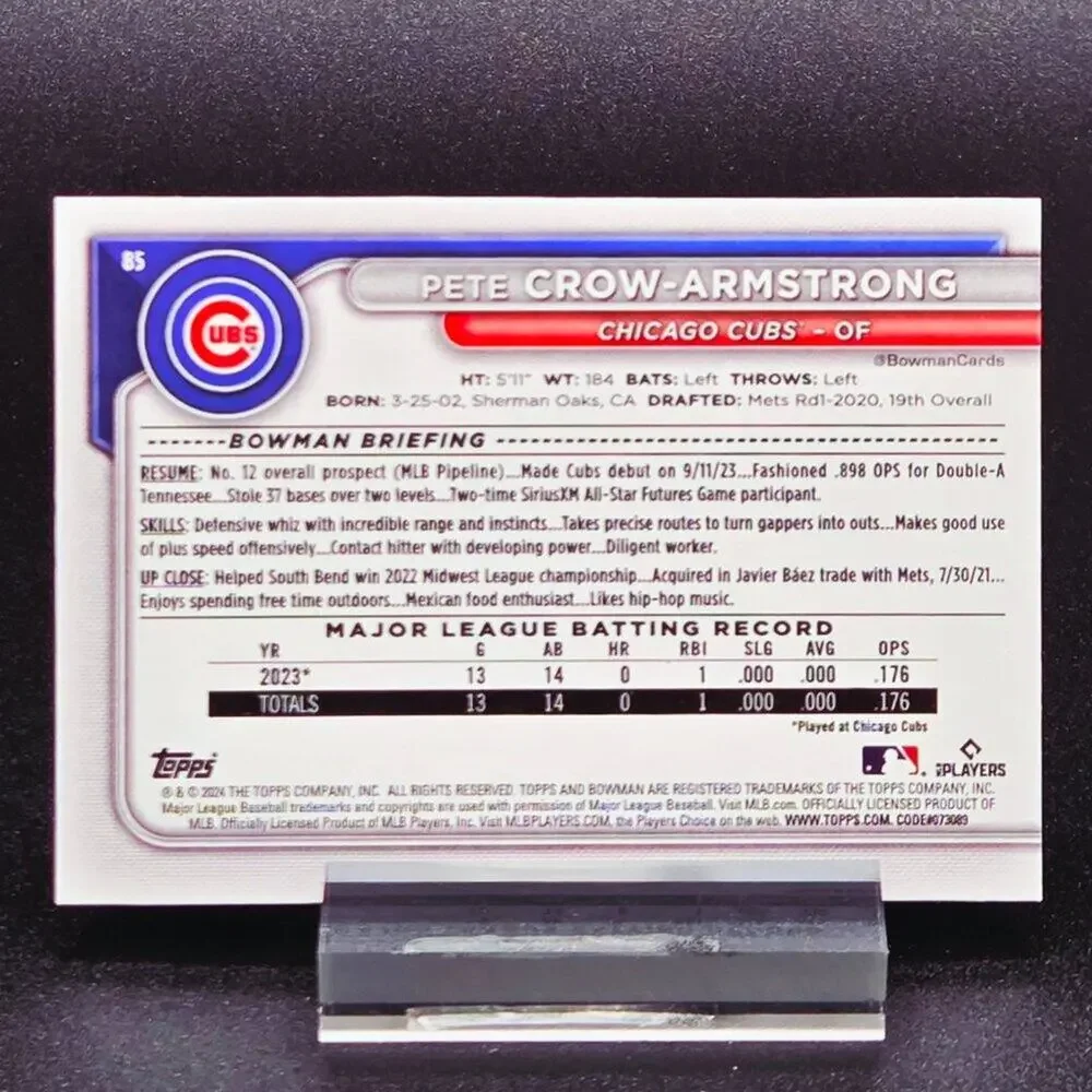 Pete Crow-Armstrong Bowman 1st Edition Prizm RC Chicago Cubs Star